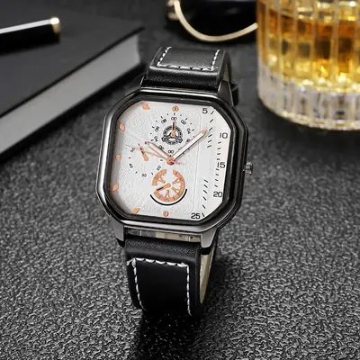 Men's European Style Quartz Watch with 3-eyes and Screwed In Dial