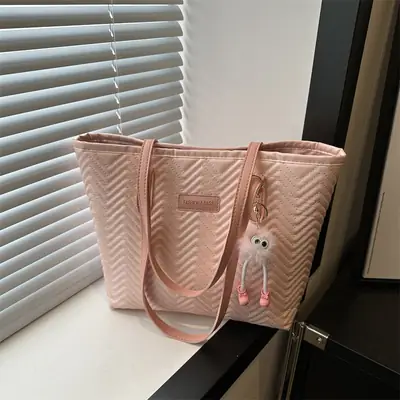 Pink Women's Zigzag Tote Bag Large Capacity