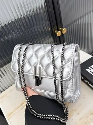 Silver Rhombic Crossbody Bag for Women 2024