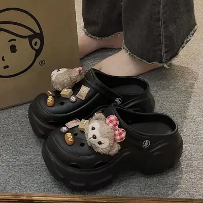 Internet Celebrity Popular DIY Plush Cartoon Clogs for Women to Wear in Summer, High Heels, Thick Soles, Fashionable Sandals with a Poop-Feeling Feel