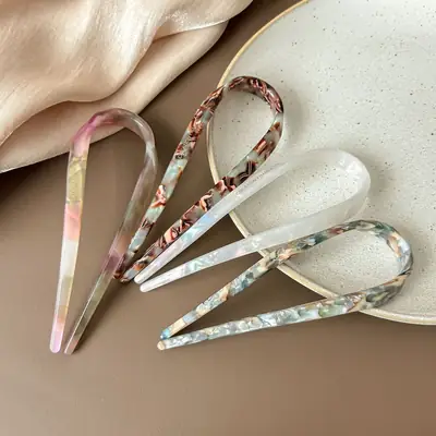 Women's Acetate U-Shaped Hairpin with Glitter Finish