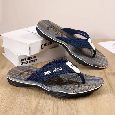 Men Blue Striped Casual Flip-Flops 2024
