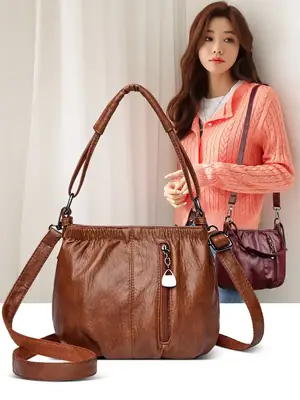 Women's Brown Leather Mobile Phone Crossbody Bag 2026