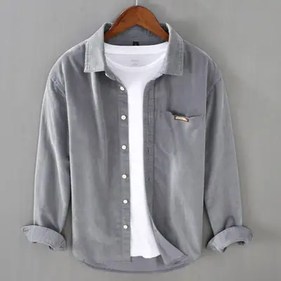 Men's Beige Corduroy Button Down Shirt