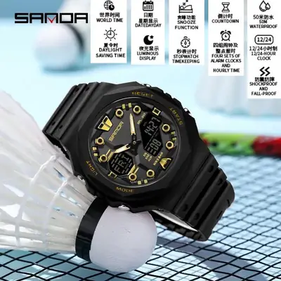 Sanda New Fashion Ins Watch Two-pin Synchronous Electronic Watch Student Waterproof Multifunctional Sports Watch