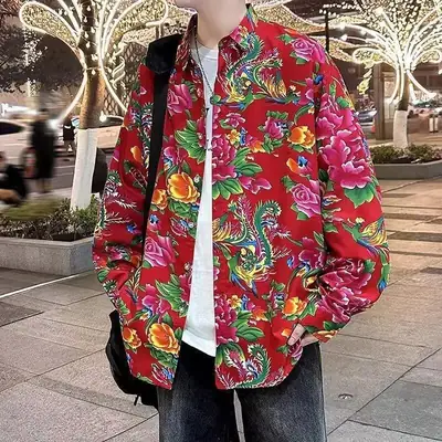 Northeastern Peony Flower Jacket Green Long Sleeve