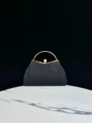 Women's Rhinestone Evening Bag 281g Black Gold Handle