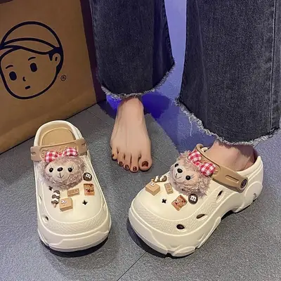 Plush Bear Heel Women's EVA Sandals Black