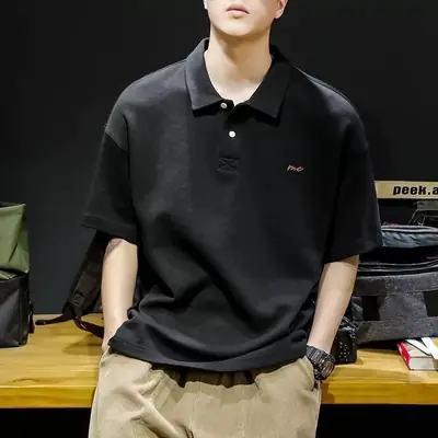 Men's Black Polo Shirt Short Sleeve Casual Wear