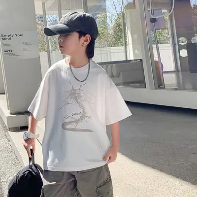 Boys White Chameleon Cotton T-Shirt 2025 Summer