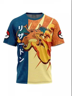 2024 Green Dragon Printed T-Shirt Round Neck Short Sleeve