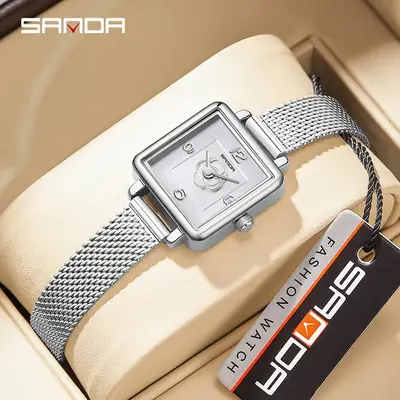 Sanda Women's Square Rose Leather Watch with Quartz