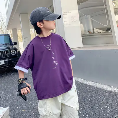 Boys Purple T-Shirt 2025 New Style Loose Fit