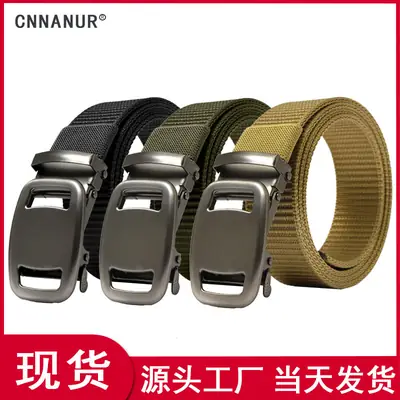 Men's Green Canvas Belt with Metal Buckle