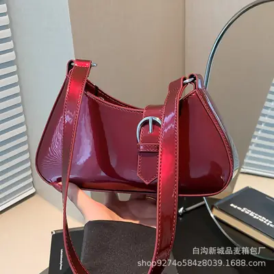 White Patent Leather Shoulder Bag for Women 2026