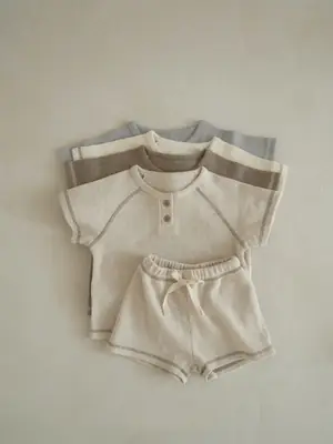 Boys' Waffle Shorts Set Summer Boys Suit