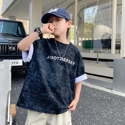 Boys Starry Sky Ink Cotton Short Sleeve T-Shirt 2024