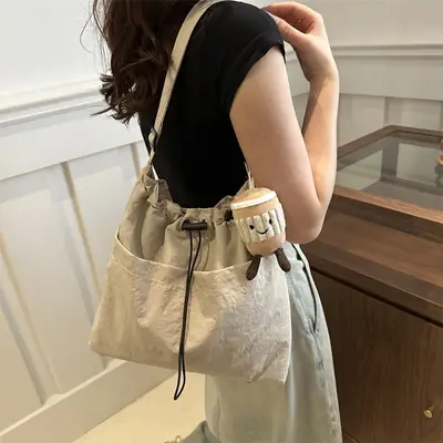 Women's Black Nylon Crossbody Tote Bag Large Capacity