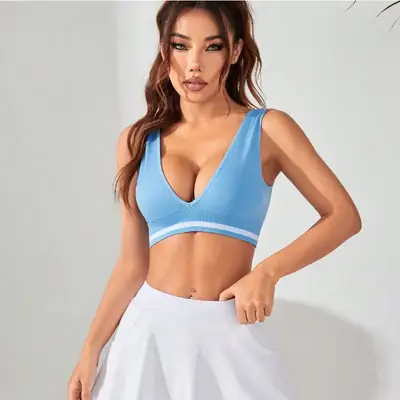 Blue Seamless Knitted Yoga Bra for Women