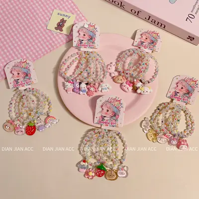 5 Piece Cute Resin Animal Flower Bracelets Sweet Pearl Color Beaded Jewelry