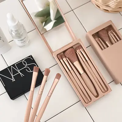 Mini Portable Makeup Brush Set with Mirror Travel Complete