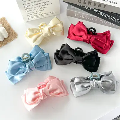 Black Satin Large Bow Hair Clip Korean Style