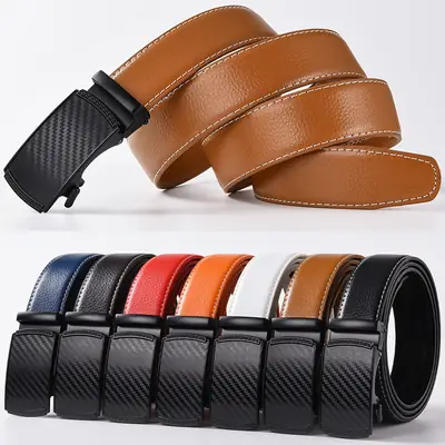 Men's Orange Leather Belt 120cm Black Buckle