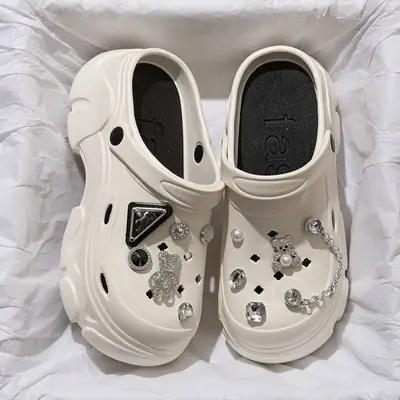 Women's White Crystal Decorated EVA Sandals High Heel