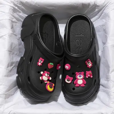 Women's White Crocs High Heel Sandals with Purple Socks