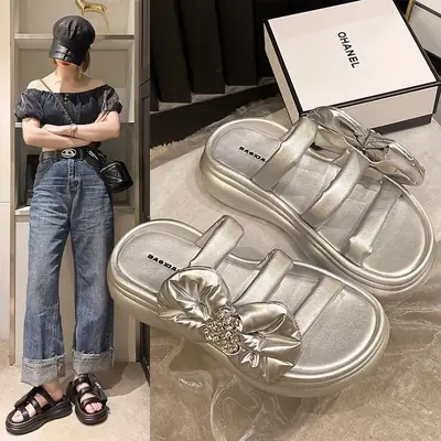 Women Silver Fairy Bow Flip Flops 2024