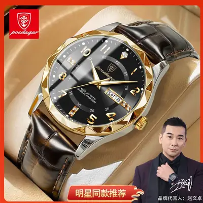 Men's Swiss Quartz Watch with Leather Belt & Live Display