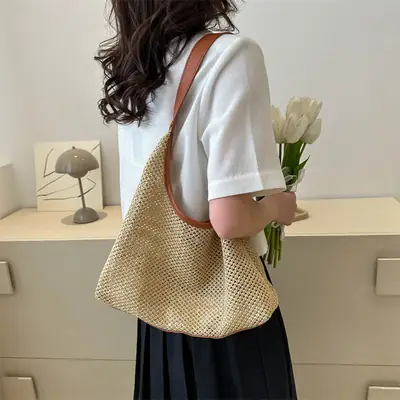 Women Straw Handbag Set 2025 Trendy Retro Large Capacity