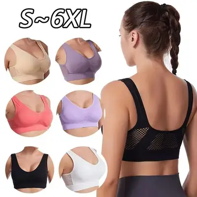 White Grid Hollow Sports Bra for Plus Size Yoga Running