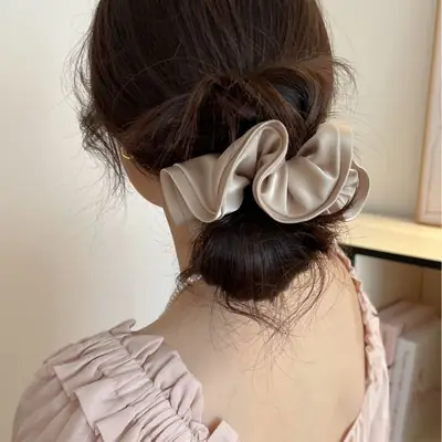 Black Satin French Hair Ring for Women