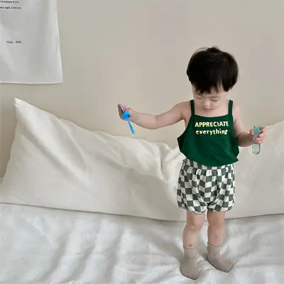 Baby Appreciative Green Checkered Shorts Set