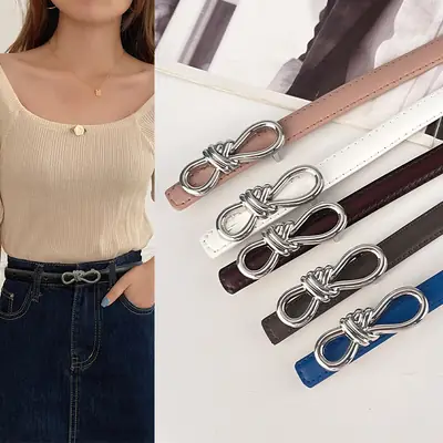 Women's Light Purple Genuine Leather Belt with Bow Clasp
