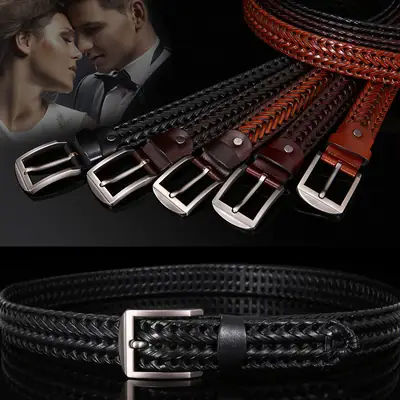 Men's Retro Pin Buckle Belt Brown Hollow Handmade