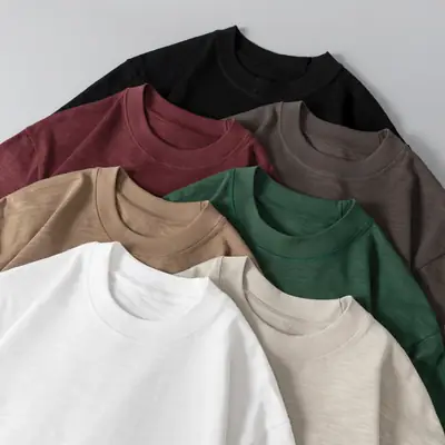 Men Loose T-Shirt Bamboo Cotton Brown Short Sleeve