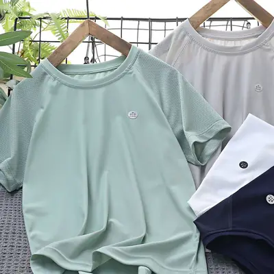 2024 Summer Boys Mesh T-Shirt Light Green Quick Dry