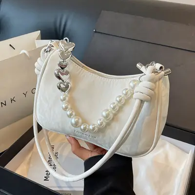 Women's Pearl Beaded Shoulder Bag Grey 2024
