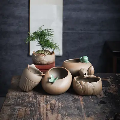 stoneware glaze-free raw soil firing fleshy flowerpot breathable plain burning classical simple potted fresh breathable fleshy plants
