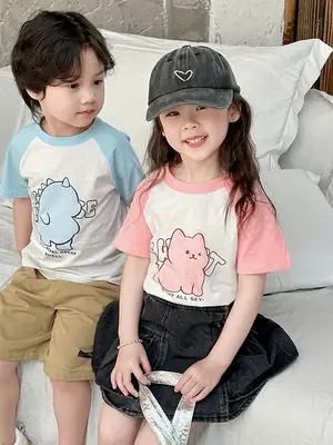 Boys Cotton T-Shirt Pink Bear Print Summer Wear