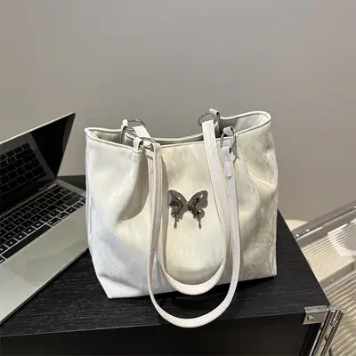 Gentle Textured Bow Shoulder Bag Olive Green Large Capacity