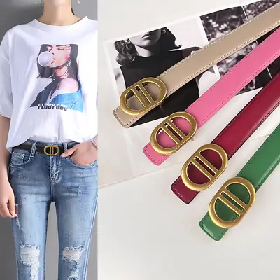 Women's Pink Leather Belt with Gold Logo