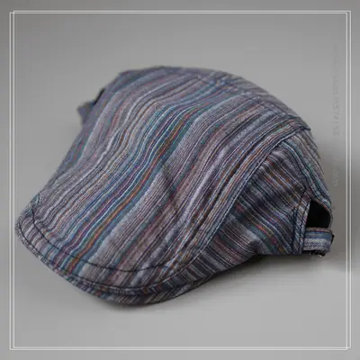 Vintage Girl's Striped Forward Cap Khaki Green Sunshade Cap