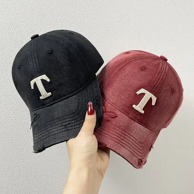 Washed Embroidered T-Letter Cap Women Spring Summer Korean Style