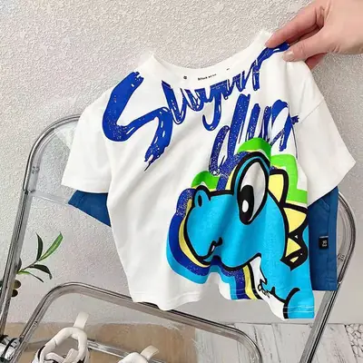 2024 Boys Cotton Shorts White Blue Graphic Summer Wear