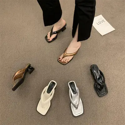 2025 Women's Black Heel Sandals Large White