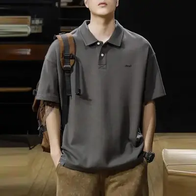 Men Black Polo Shirt Short Sleeve Casual Summer