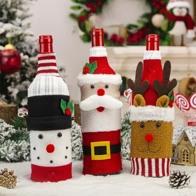 Cross Border Knitted Wine Bottle Christmas Decor Set